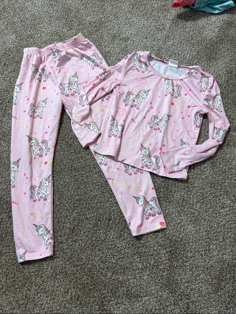 SHEIN Pink Unicorn Long Sleeve Pajama Set for Kids